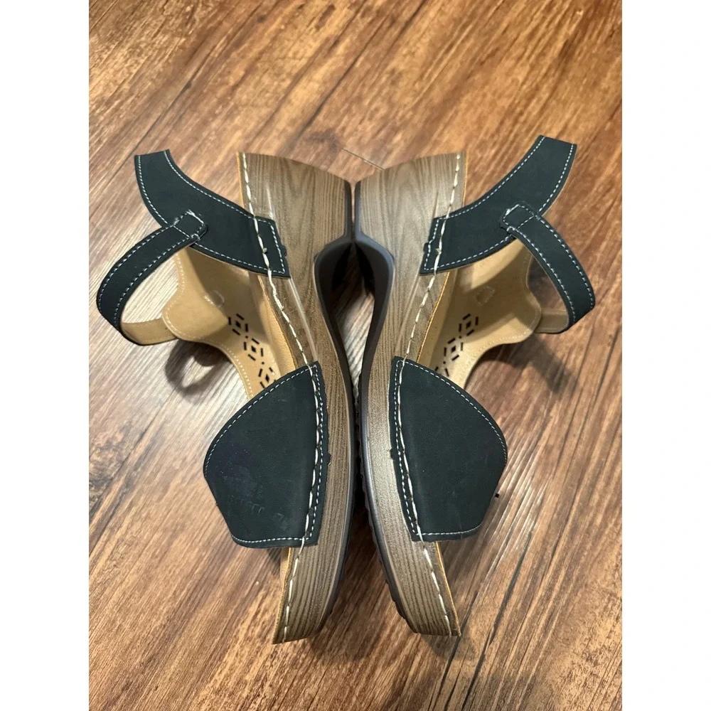 Patrizia‎ by Spring Step Shantay Navy Blue Wedge Slingback Sandals Womens 10